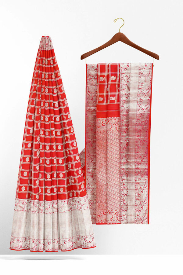 sri kumaran stores kanchipuram silk saree red saree with silver border 3