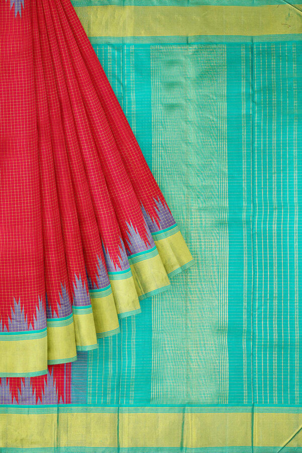 sri kumaran stores kanchipuram silk saree red saree with turquoise blue border 1