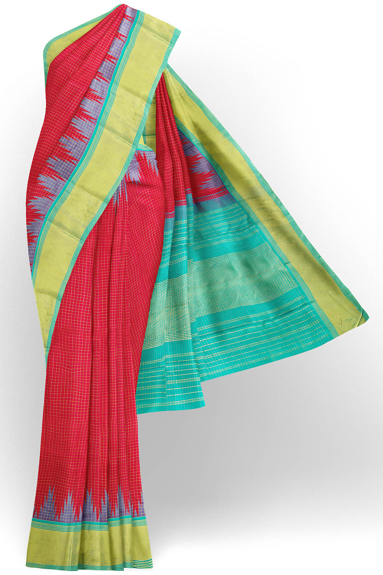sri kumaran stores kanchipuram silk saree red saree with turquoise blue border 2