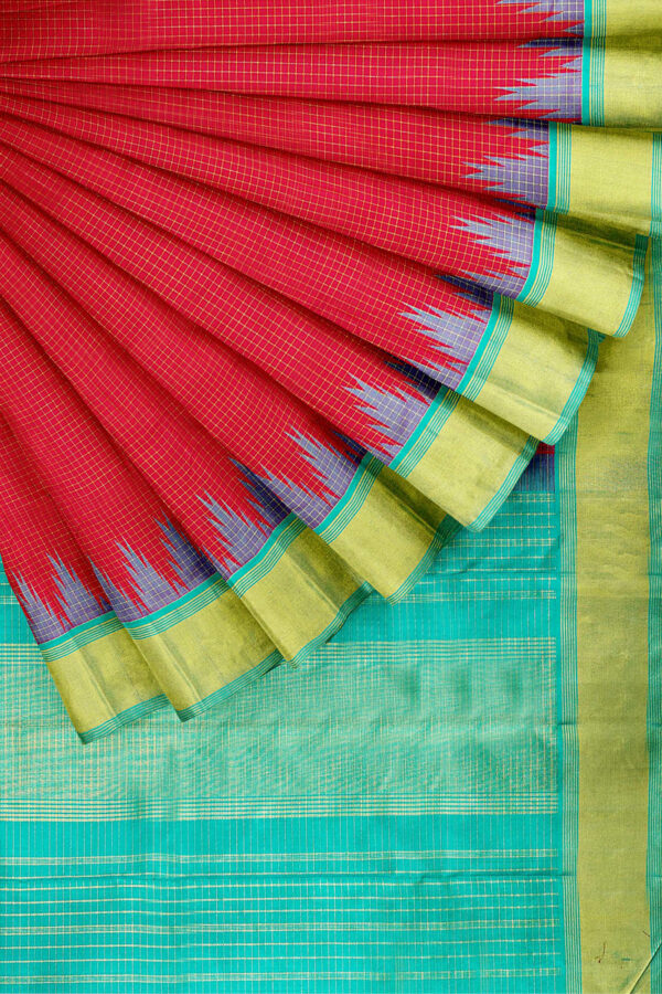 sri kumaran stores kanchipuram silk saree red saree with turquoise blue border 4