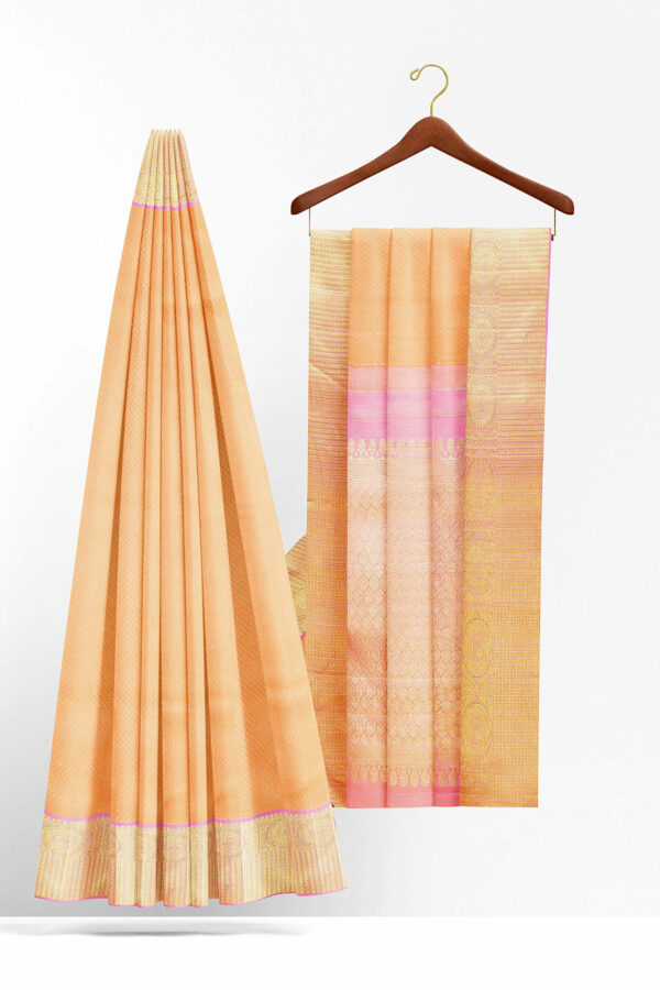 sri kumaran stores kanchipuram silk saree sandal saree with golden border 3