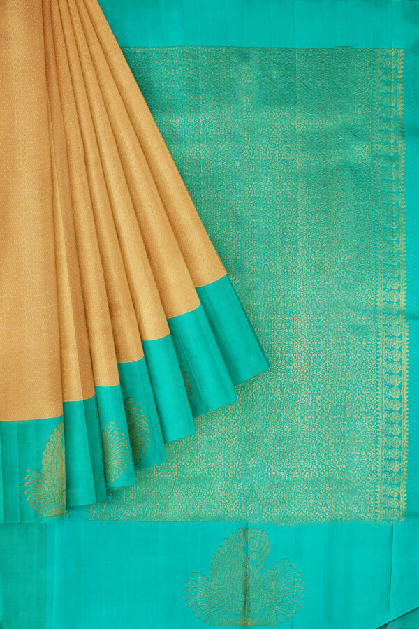 sri kumaran stores kanchipuram silk saree sandal saree with turquoise blue border 1