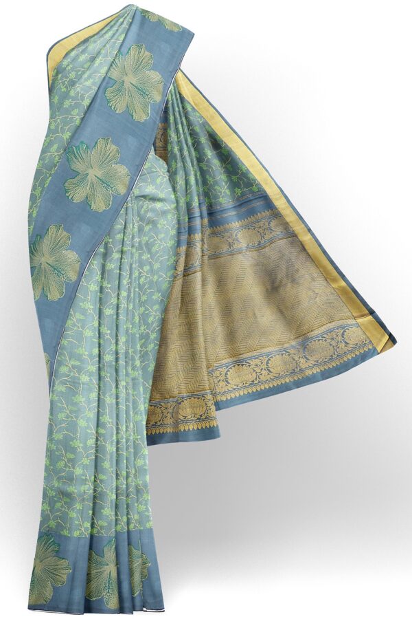 sri kumaran stores kanchipuram silk saree sea blue saree with light blue border 2