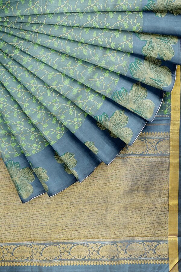 sri kumaran stores kanchipuram silk saree sea blue saree with light blue border 4