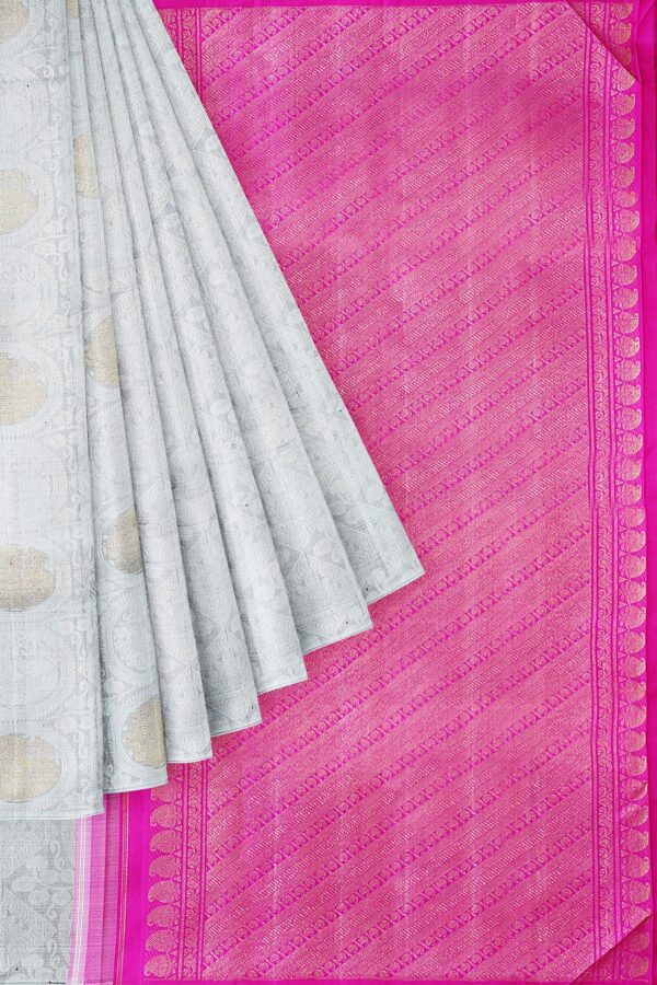 sri kumaran stores kanchipuram silk saree silver saree with silver colour border 1