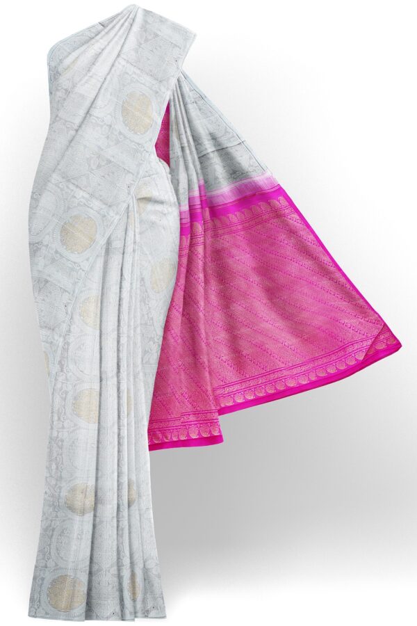 sri kumaran stores kanchipuram silk saree silver saree with silver colour border 2