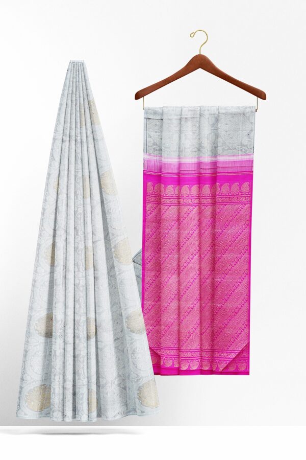sri kumaran stores kanchipuram silk saree silver saree with silver colour border 3