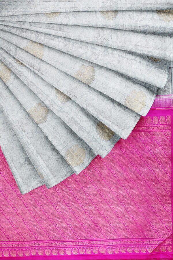 sri kumaran stores kanchipuram silk saree silver saree with silver colour border 4