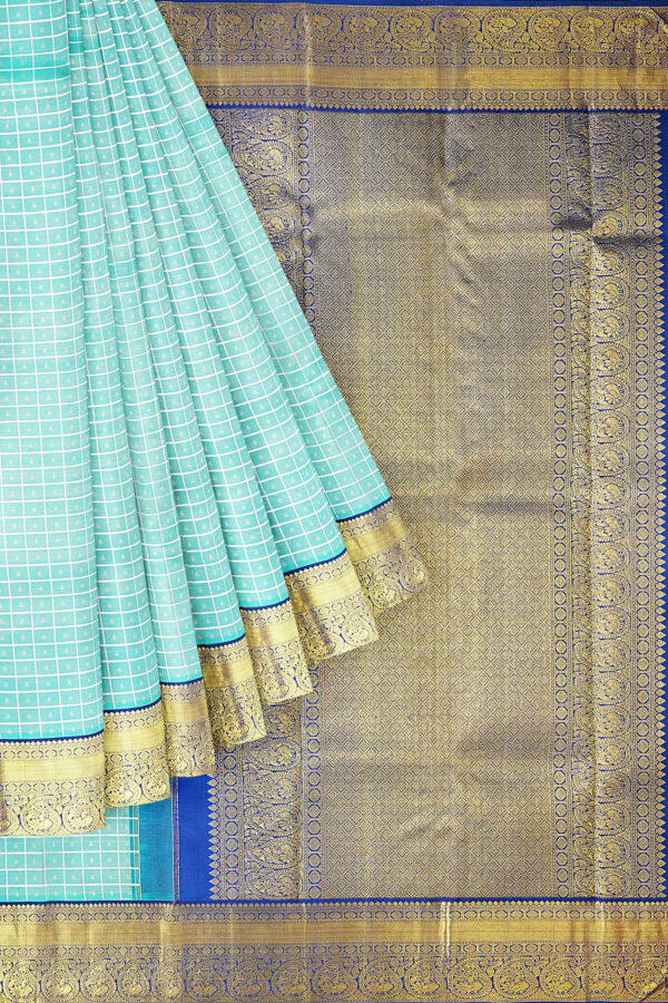 sri kumaran stores kanchipuram silk saree sky blue saree with golden blue border 1