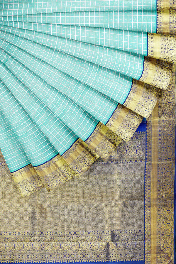 sri kumaran stores kanchipuram silk saree sky blue saree with golden blue border 4