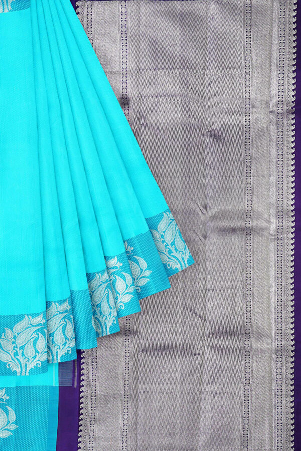 sri kumaran stores kanchipuram silk saree sky blue saree with silver blue border 1