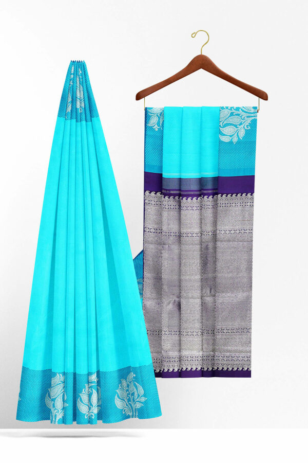 sri kumaran stores kanchipuram silk saree sky blue saree with silver blue border 3