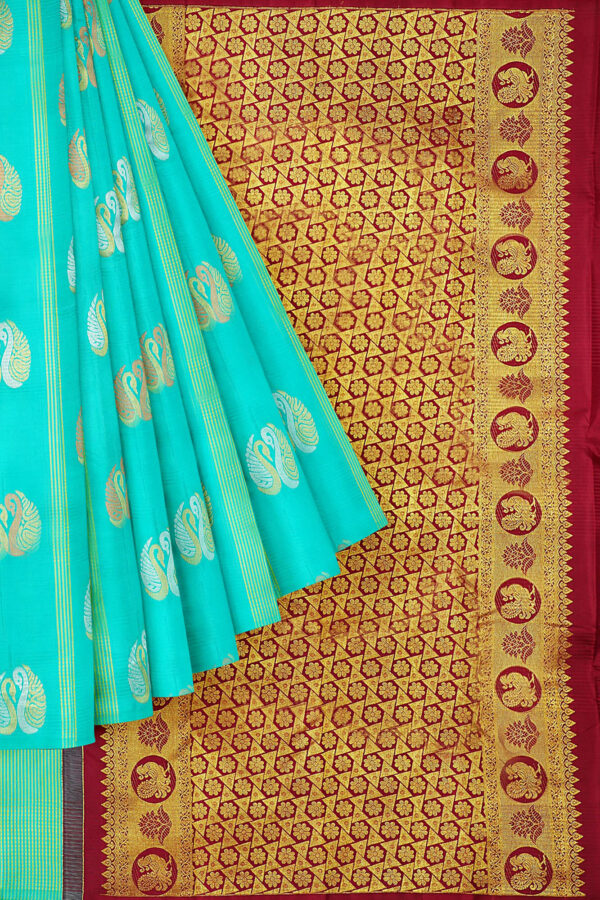 sri kumaran stores kanchipuram silk saree sky blue saree with sky blue border 1