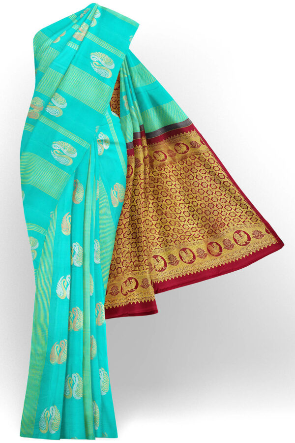 sri kumaran stores kanchipuram silk saree sky blue saree with sky blue border 2