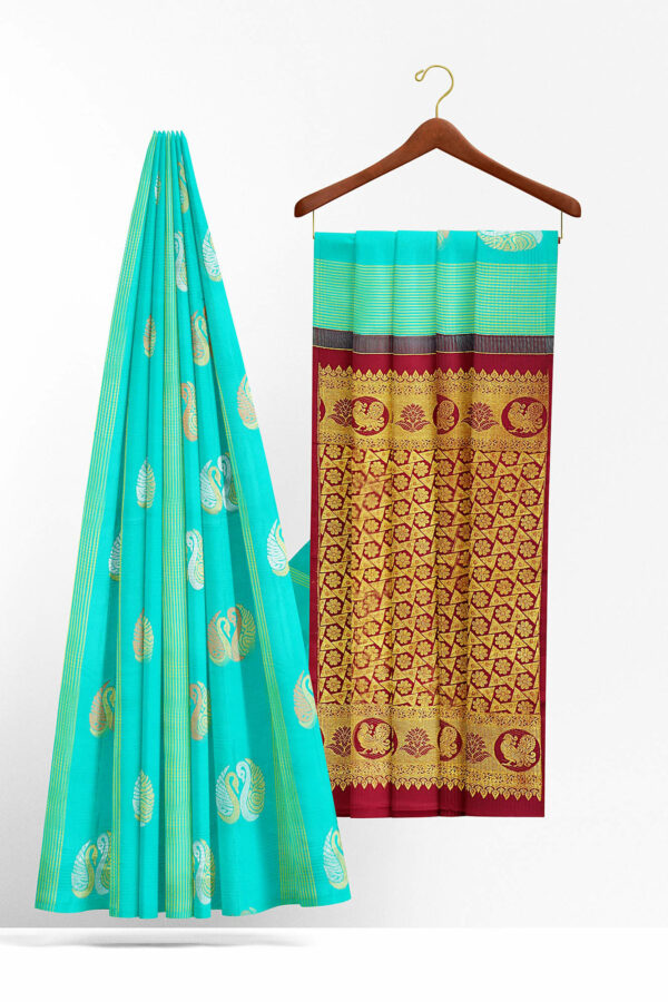 sri kumaran stores kanchipuram silk saree sky blue saree with sky blue border 3
