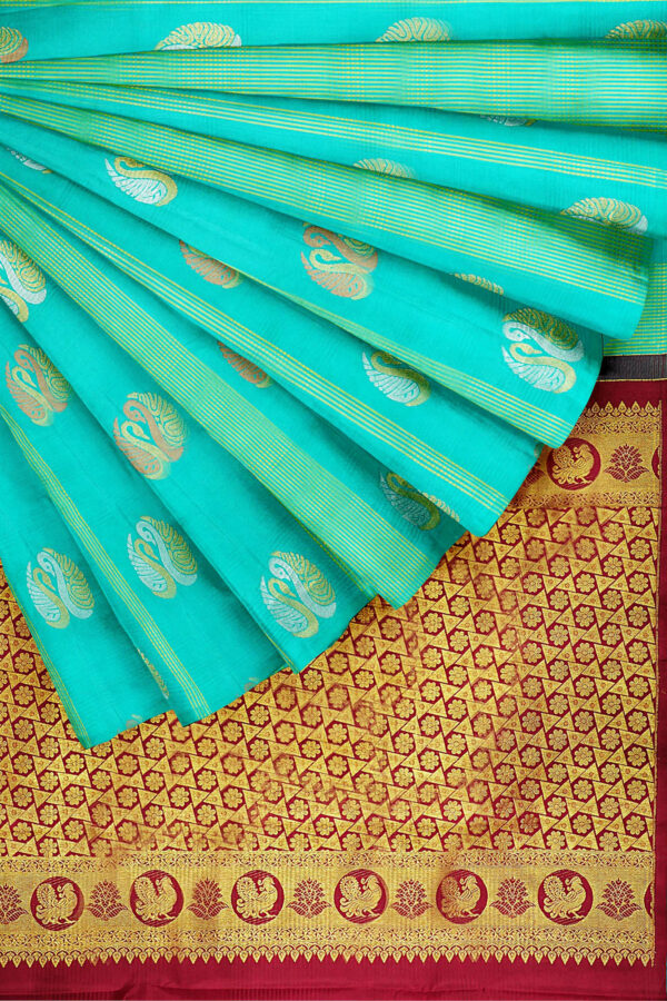 sri kumaran stores kanchipuram silk saree sky blue saree with sky blue border 4
