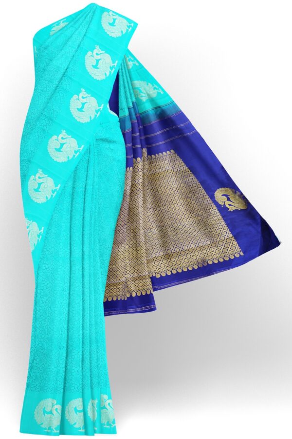 sri kumaran stores kanchipuram silk saree sky blue saree with sky blue border 1 2