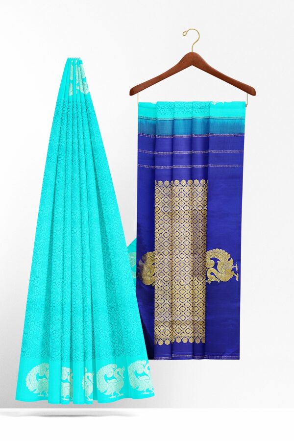 sri kumaran stores kanchipuram silk saree sky blue saree with sky blue border 1 3
