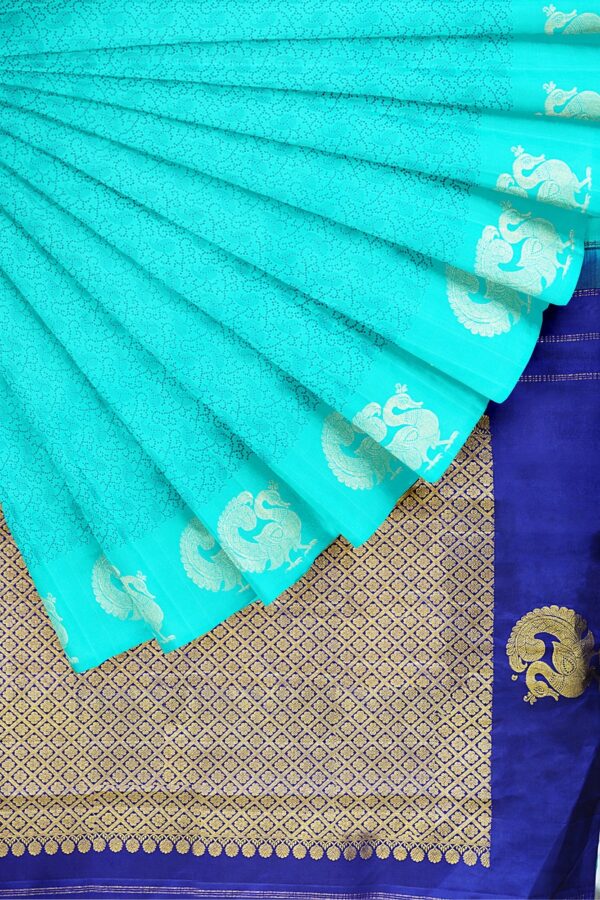 sri kumaran stores kanchipuram silk saree sky blue saree with sky blue border 1 4