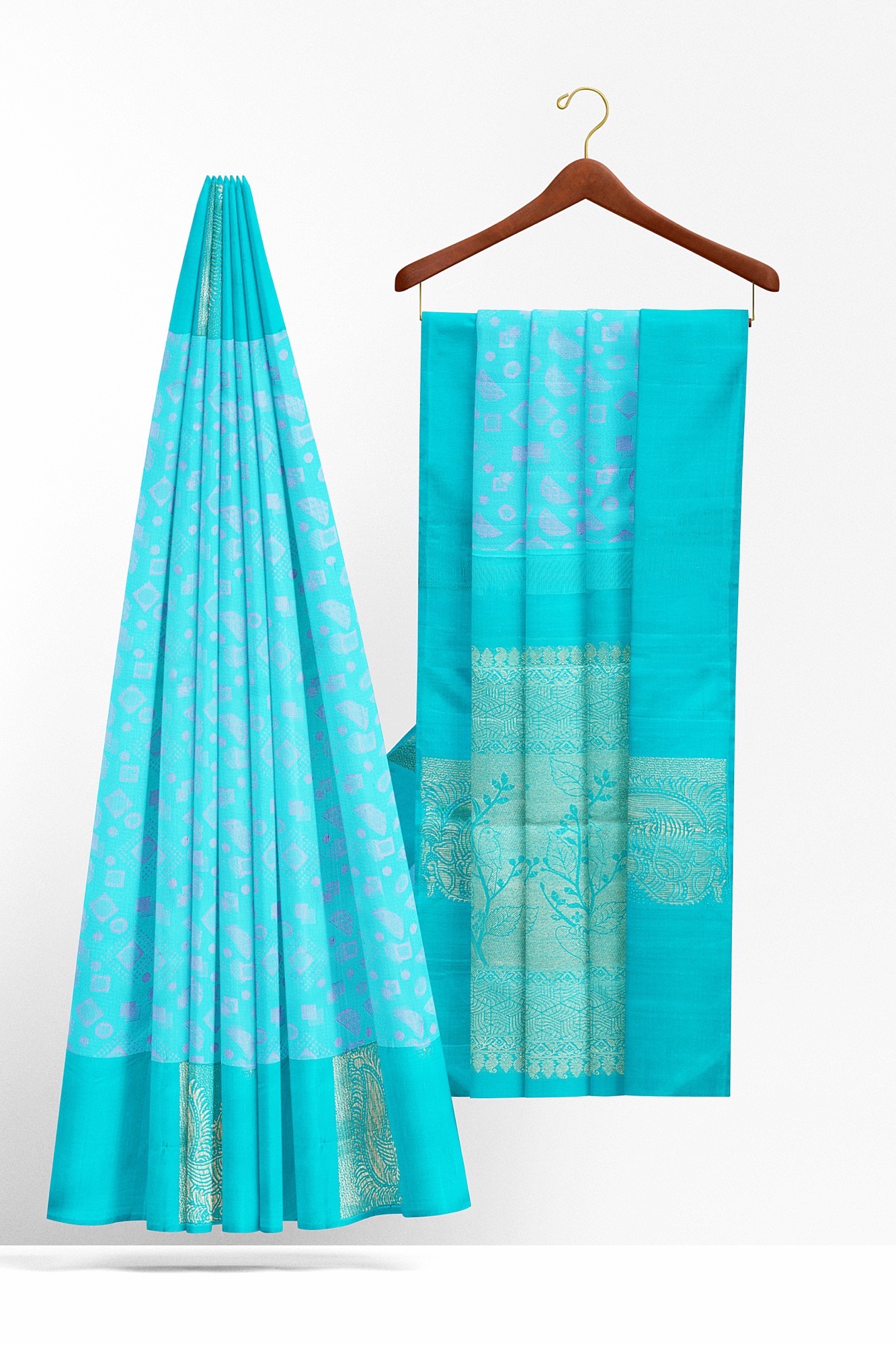 sri kumaran stores kanchipuram silk saree sky blue saree with sky blue border 3 3