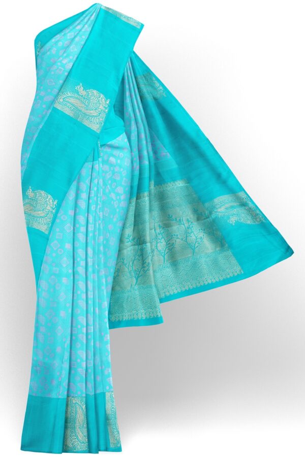 sri kumaran stores kanchipuram silk saree sky blue saree with sky blue border 3 4