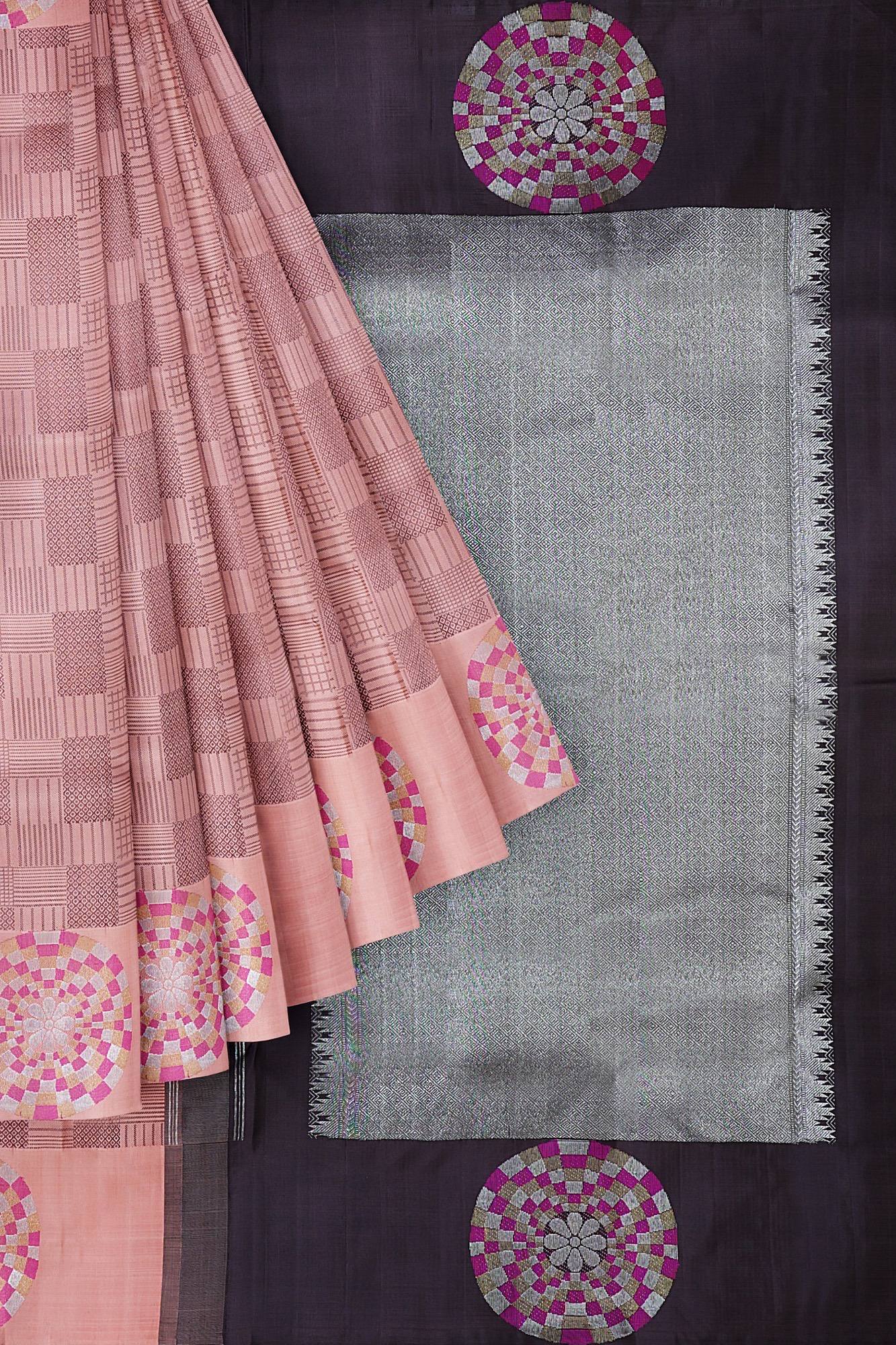 sri kumaran stores kanchipuram silk saree slate pink saree with pink border 1
