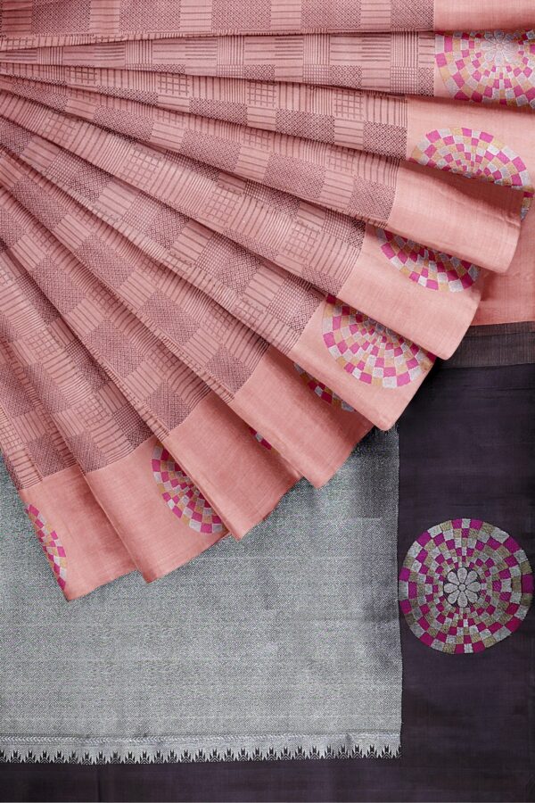 sri kumaran stores kanchipuram silk saree slate pink saree with pink border 4