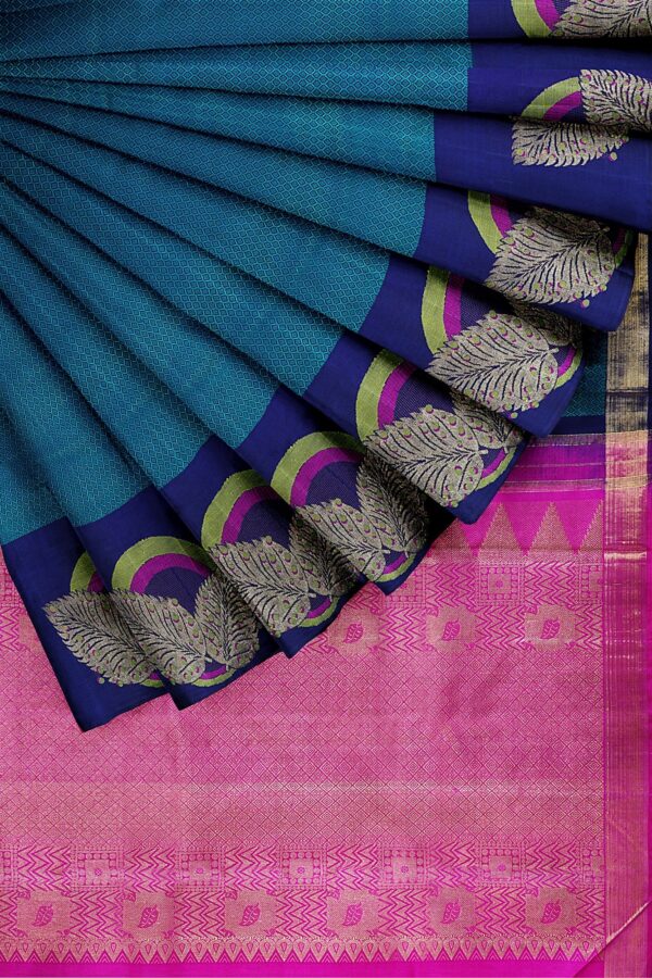 sri kumaran stores kanchipuram silk saree turquoise blue saree with dark blue border 4