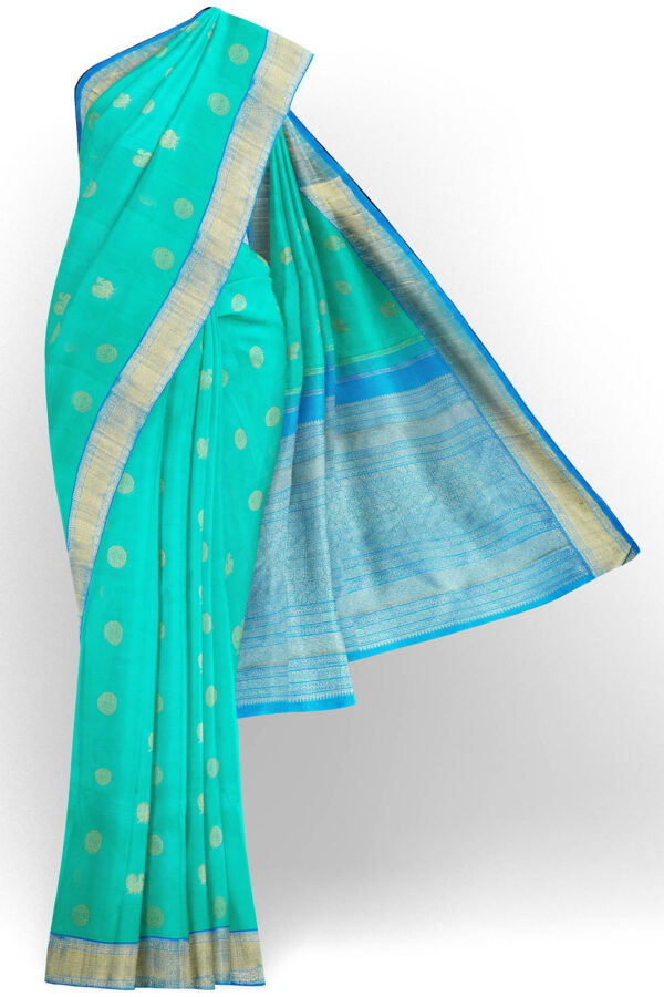 sri kumaran stores kanchipuram silk saree turquoise blue saree with golden blue border 2