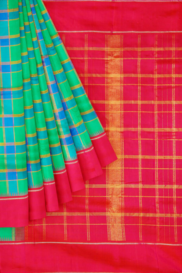 sri kumaran stores kanchipuram silk saree turquoise blue saree with pink border 1