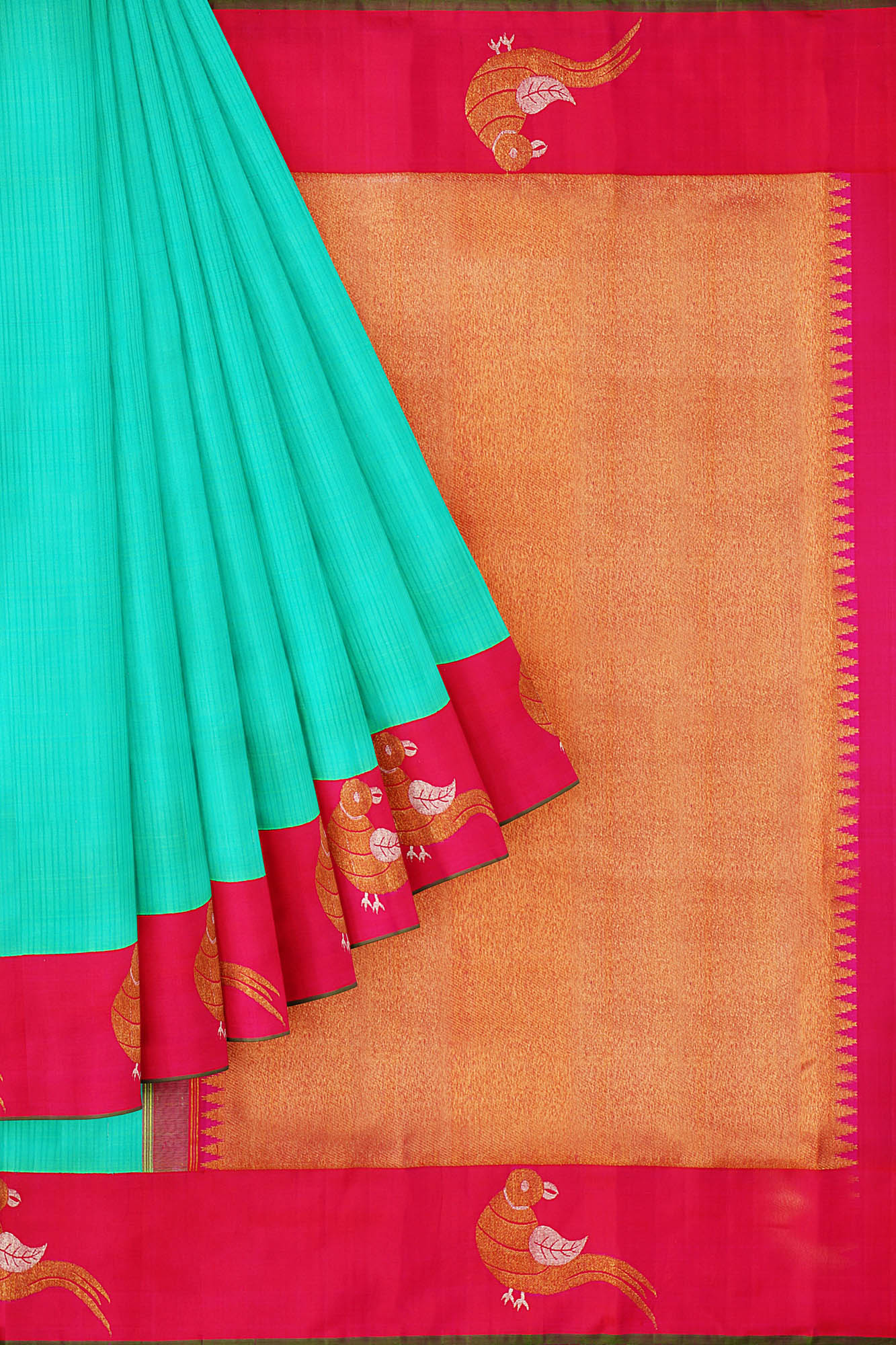 sri kumaran stores kanchipuram silk saree turquoise blue saree with red border 1