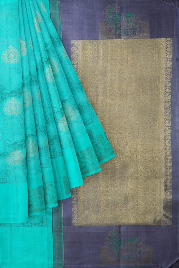 sri kumaran stores kanchipuram silk saree turquoise blue saree with turquoise blue border 1