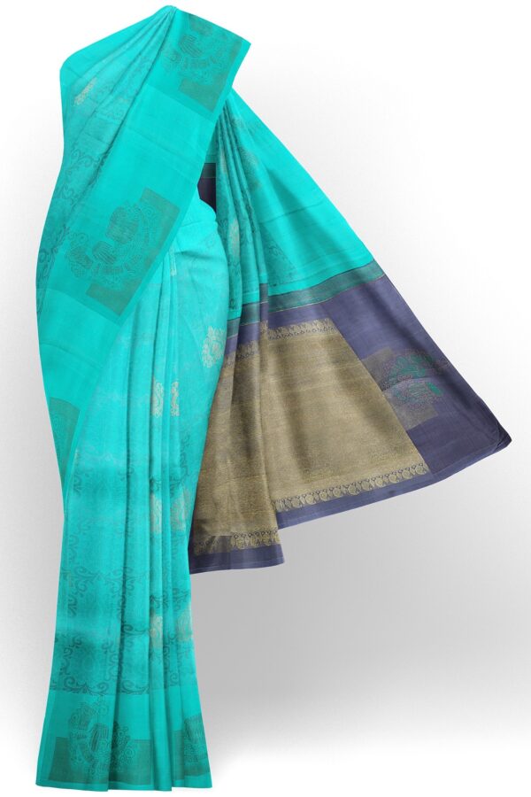 sri kumaran stores kanchipuram silk saree turquoise blue saree with turquoise blue border 2