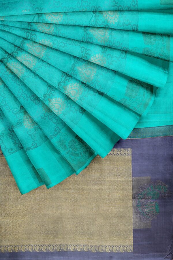 sri kumaran stores kanchipuram silk saree turquoise blue saree with turquoise blue border 4