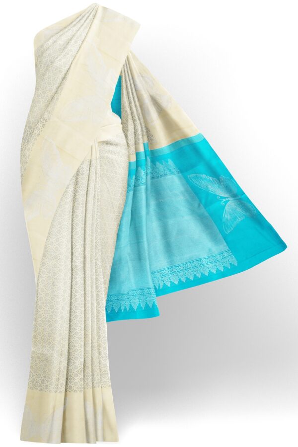sri kumaran stores kanchipuram silk saree white saree with half white border 2