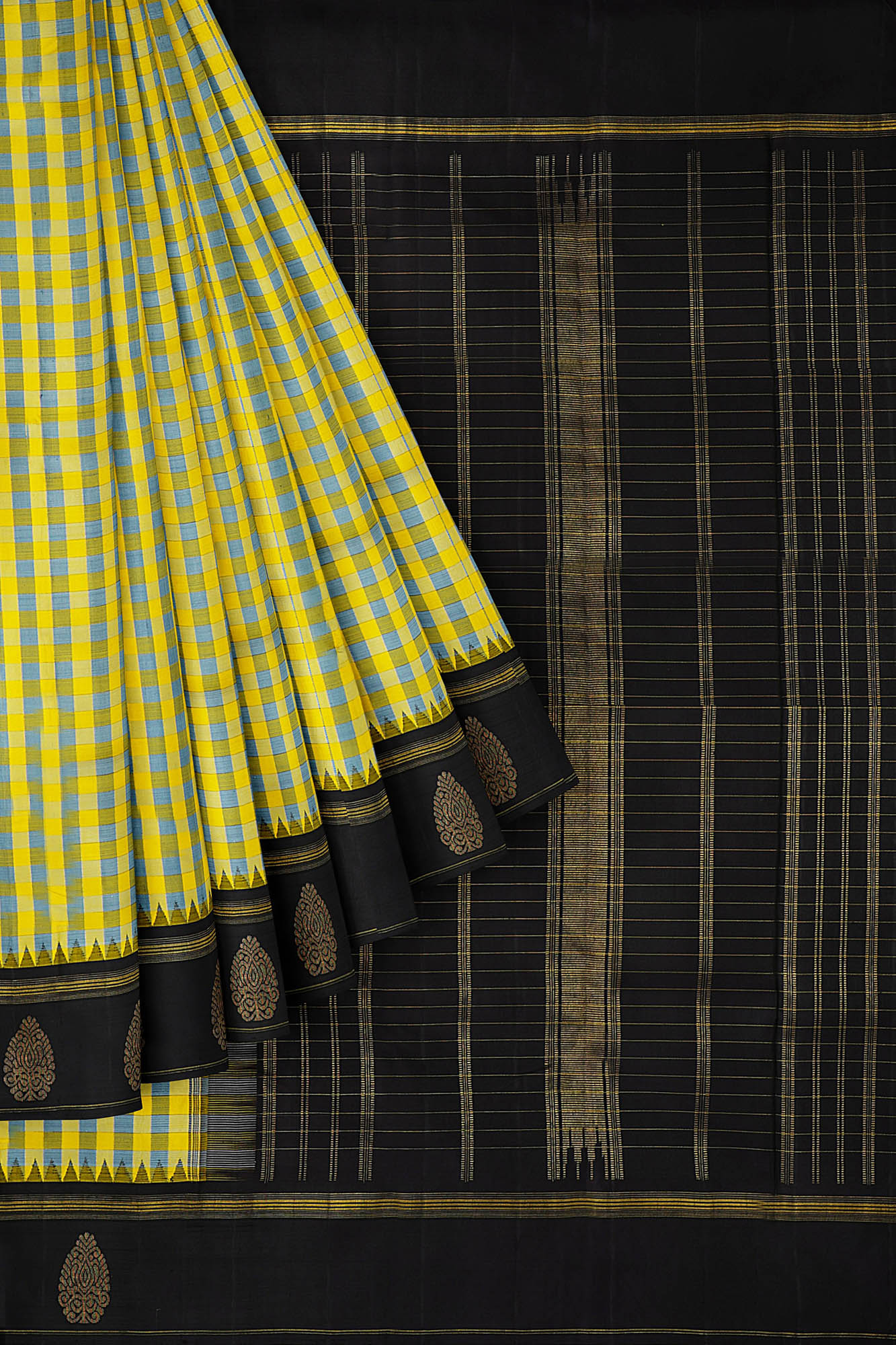 sri kumaran stores kanchipuram silk saree yellow saree with black border 1