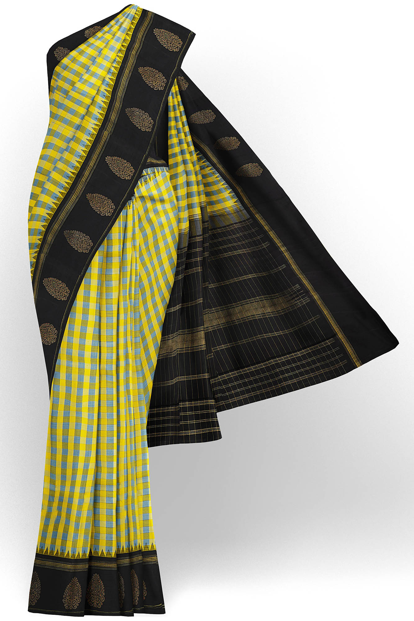 sri kumaran stores kanchipuram silk saree yellow saree with black border 2