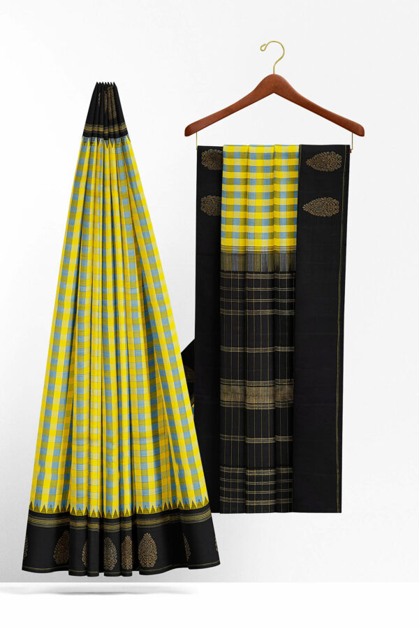 sri kumaran stores kanchipuram silk saree yellow saree with black border 3