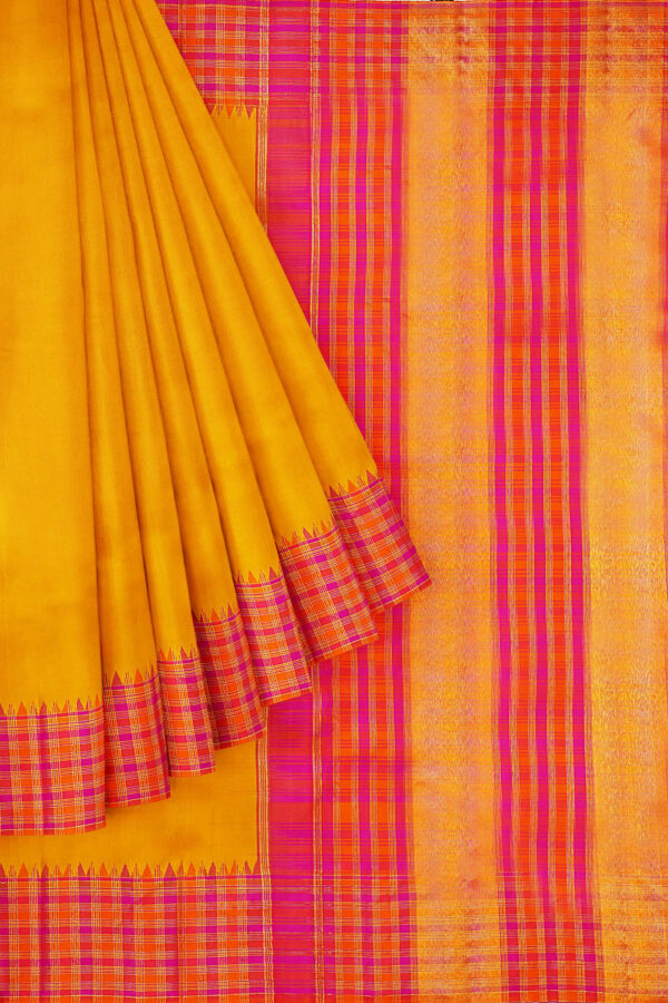sri kumaran stores kanchipuram silk saree yellow saree with golden red orange border 1