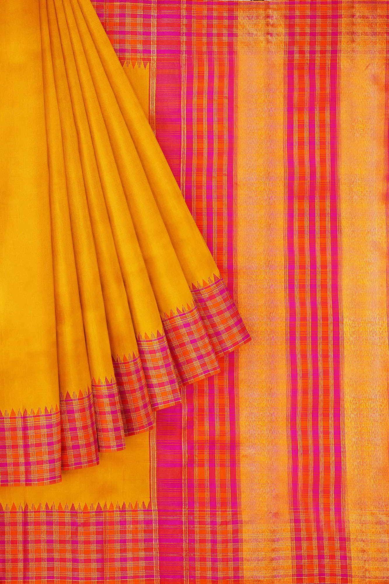 sri kumaran stores kanchipuram silk saree yellow saree with golden red orange border 1
