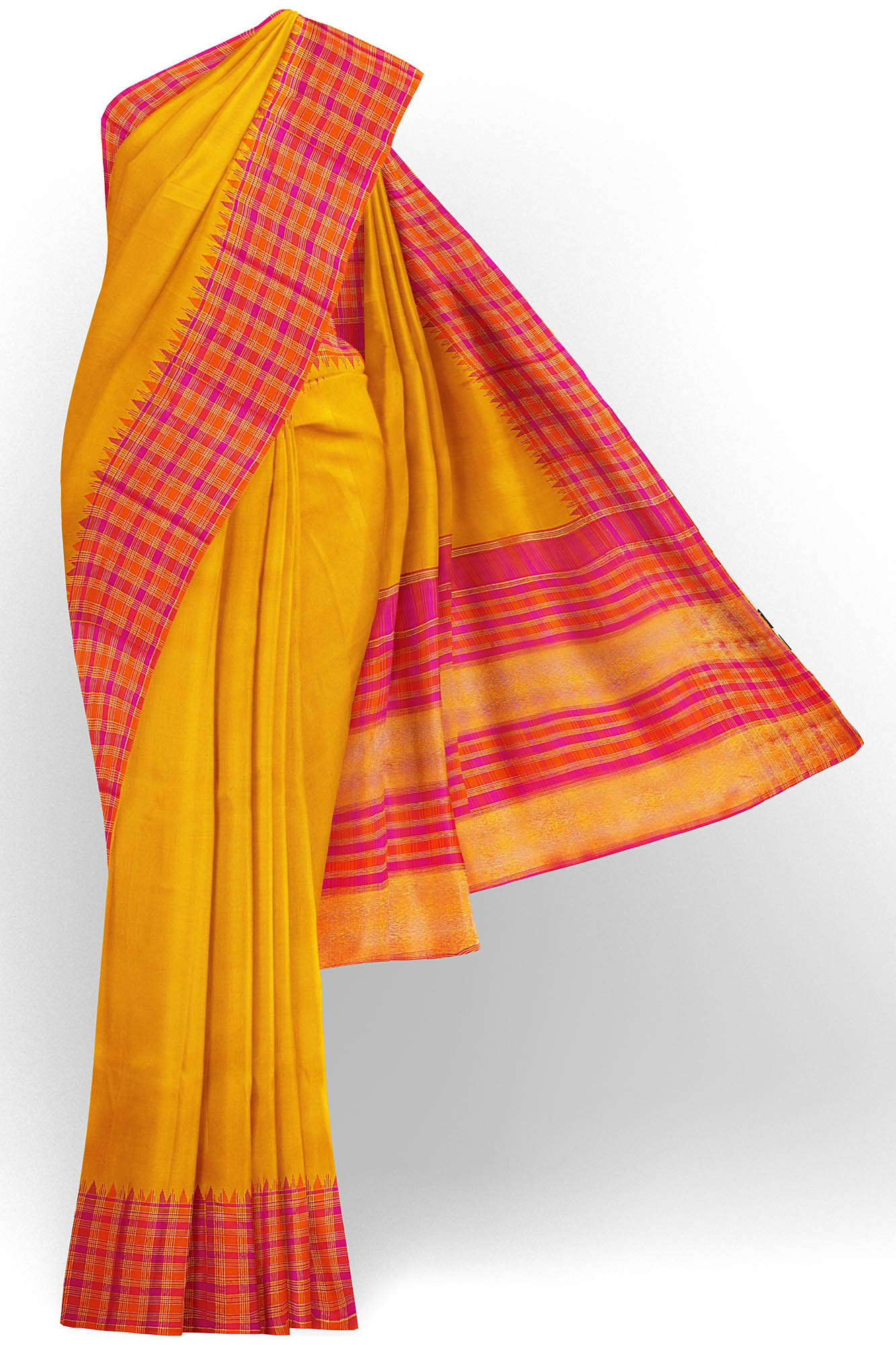 sri kumaran stores kanchipuram silk saree yellow saree with golden red orange border 2