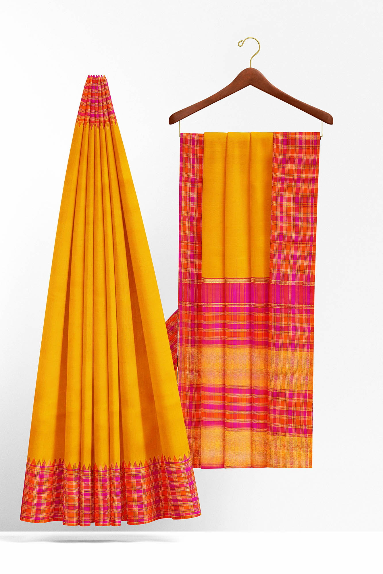 sri kumaran stores kanchipuram silk saree yellow saree with golden red orange border 3