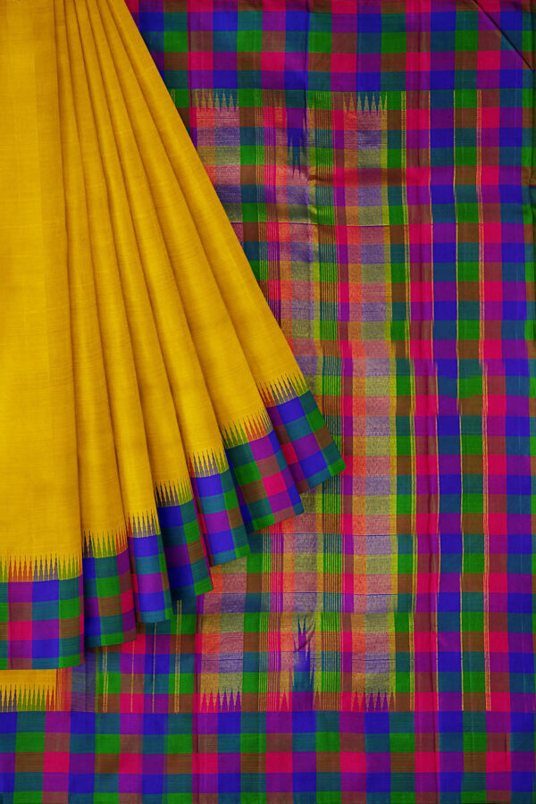 sri kumaran stores kanchipuram silk saree yellow saree with multicolour border 1