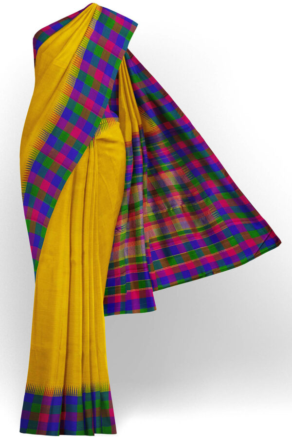 sri kumaran stores kanchipuram silk saree yellow saree with multicolour border 2