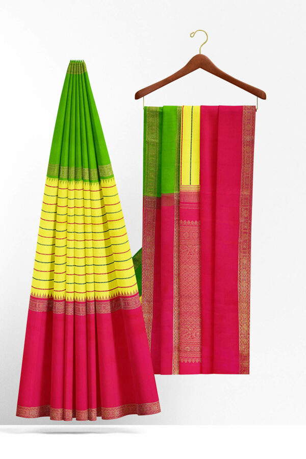 sri kumaran stores kanchipuram silk saree yellow saree with red green border 3