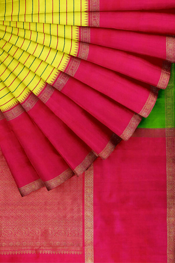 sri kumaran stores kanchipuram silk saree yellow saree with red green border 4