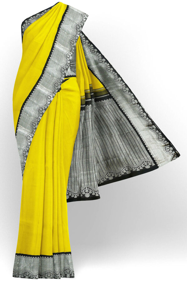 sri kumaran stores kanchipuram silk saree yellow saree with silver black border 2