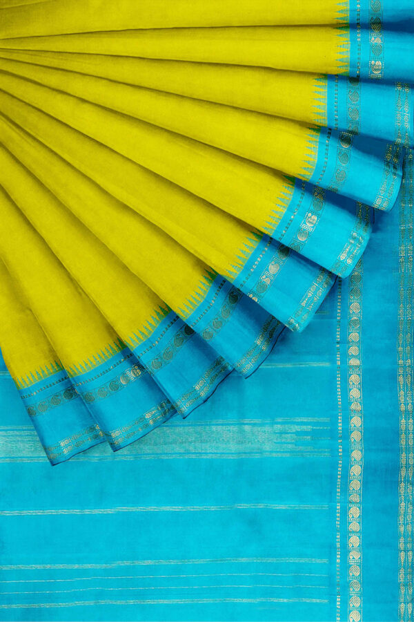 sri kumaran stores kanchipuram silk saree yellow saree with sky blue border 4