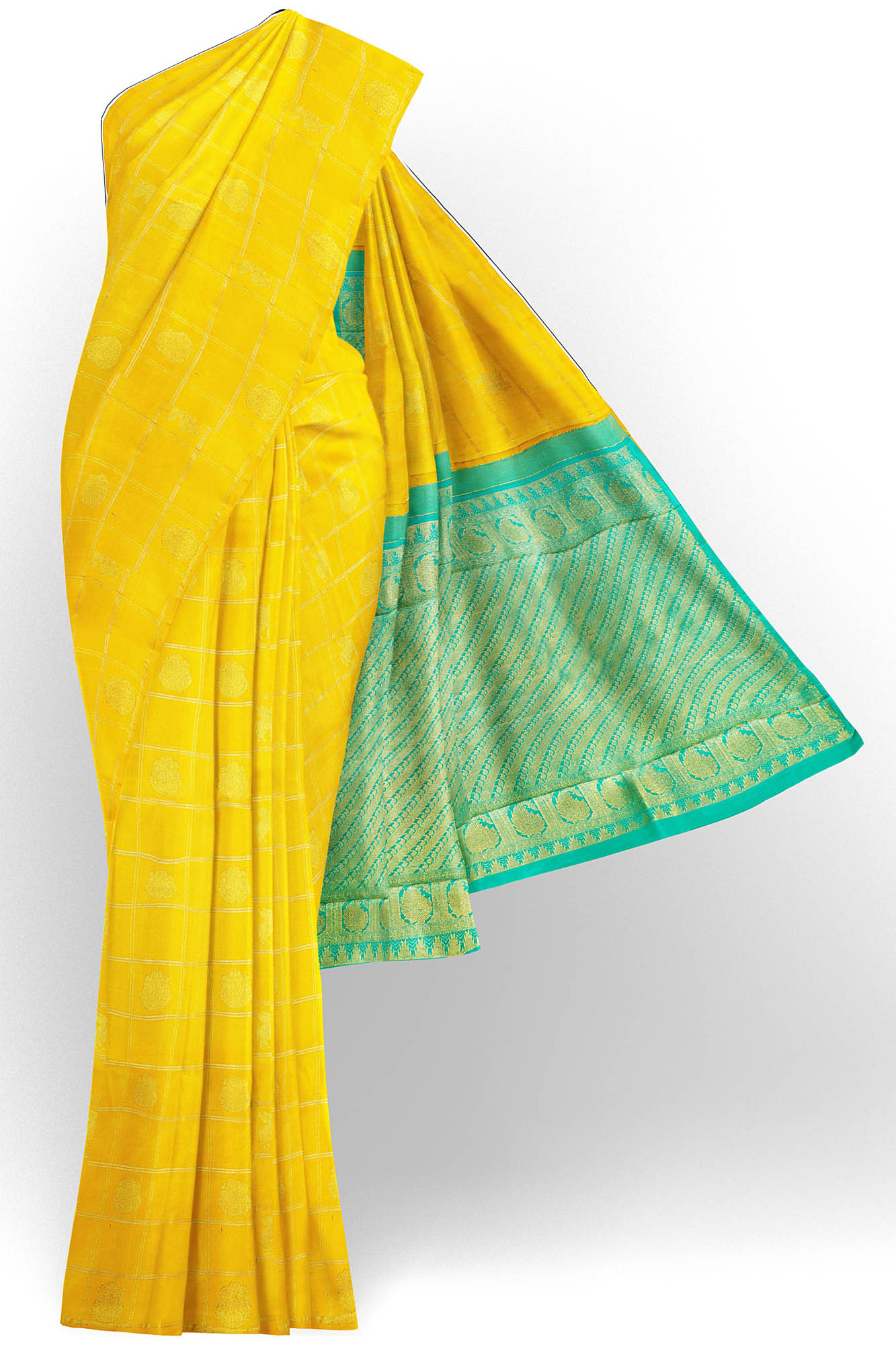 sri kumaran stores kanchipuram silk saree yellow saree with yellow border 2