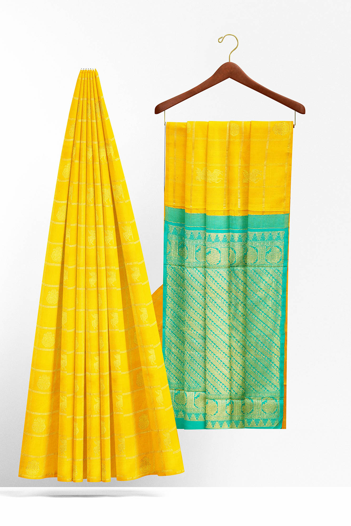 sri kumaran stores kanchipuram silk saree yellow saree with yellow border 3